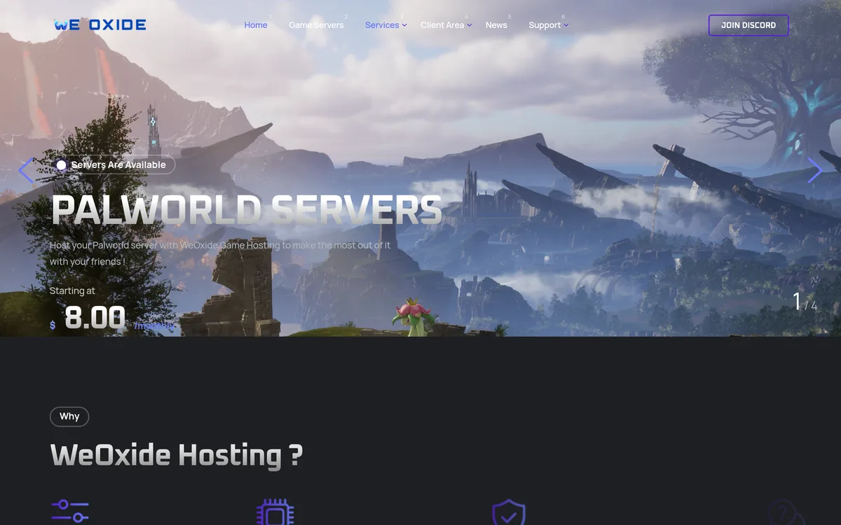 Website preview of WeOxide Hosting